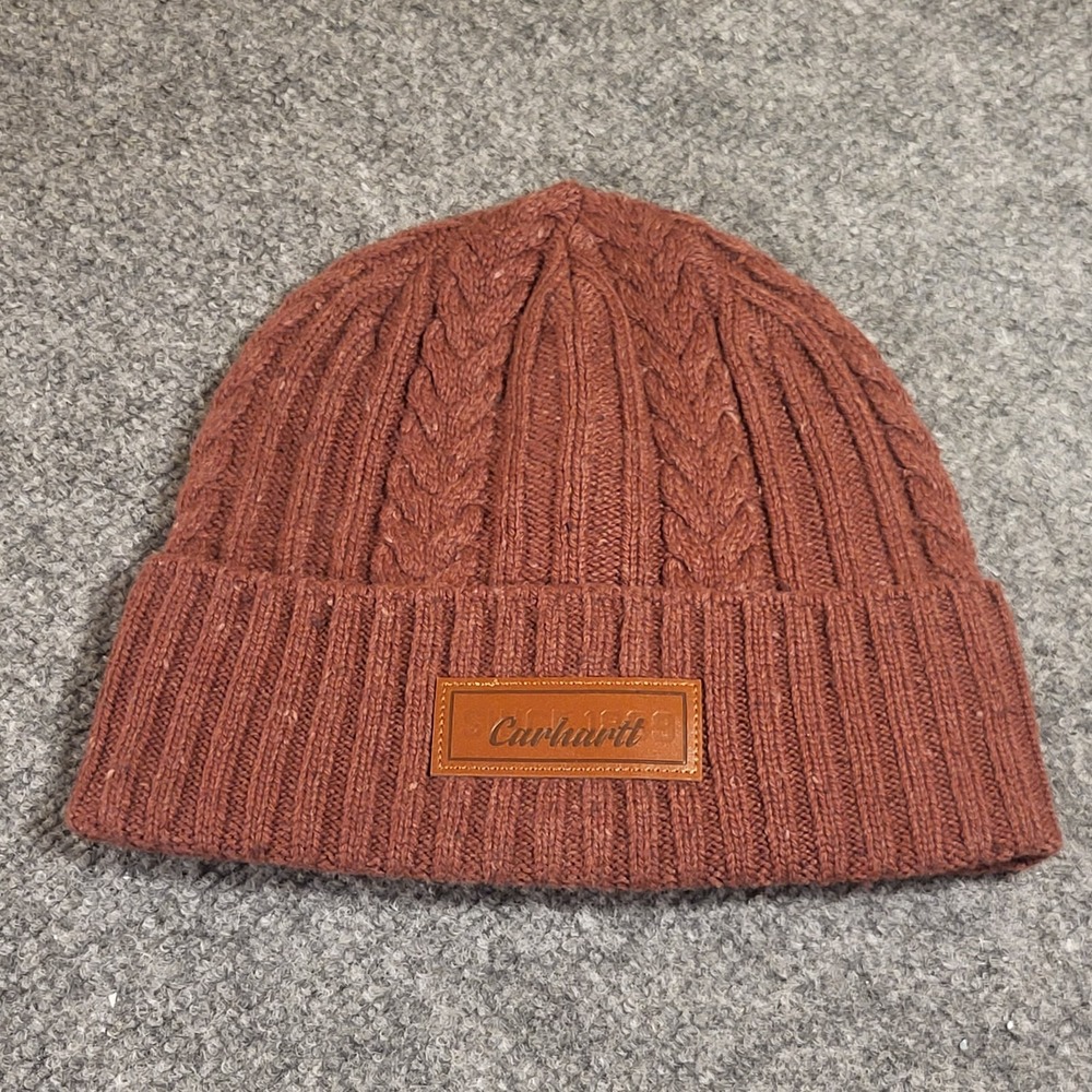 Carhartt Women's Rib-Knit Fisherman Beanie Sable Nep Maroon Red Wool Blend Yarn